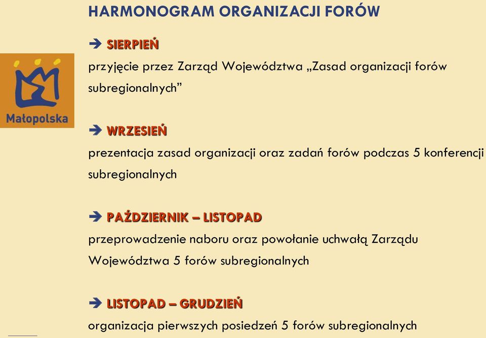 subregionalnych PAŹDZIERNIK LISTOPAD przeprowadzenie naboru oraz powołanie uchwałą Zarządu