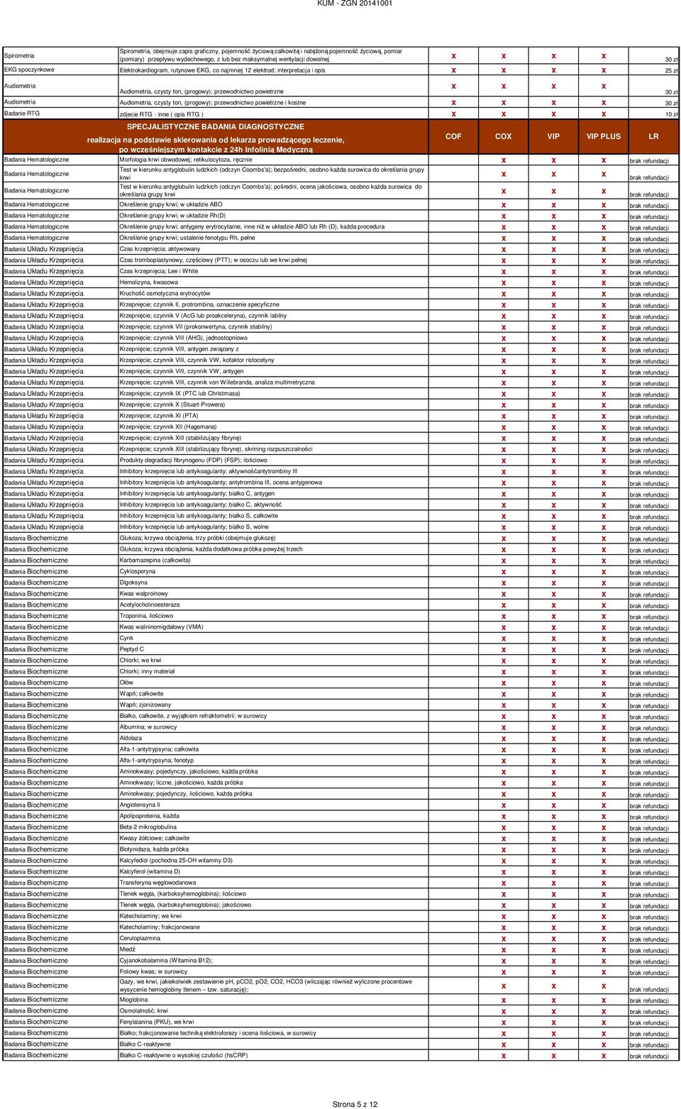 Audiometria, czysty ton, (progowy); przewodnictwo powietrzne i kostne 30 zł zdjecie RTG - inne ( opis RTG ) 10 zł SPECJALISTYCZNE BADANIA DIAGNOSTYCZNE realizacja na podstawie skierowania od lekarza