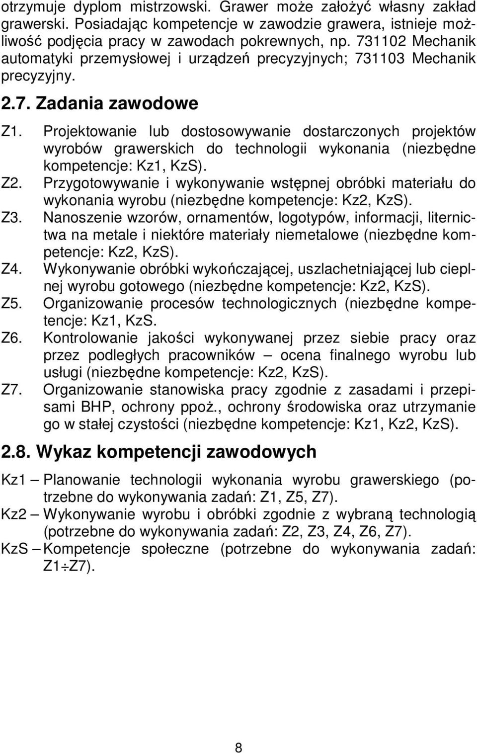 Projektowanie lub dostosowywanie dostarczonych projektów wyrobów grawerskich do technologii wykonania (niezbędne kompetencje: Kz1, KzS). Z2.