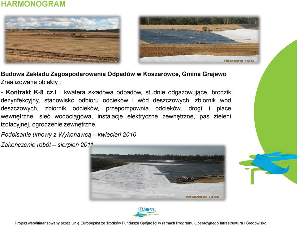 zbiornik wód deszczowych, zbiornik odcieków, przepompownia odcieków, drogi i place wewnętrzne, sieć wodociągowa, instalacje