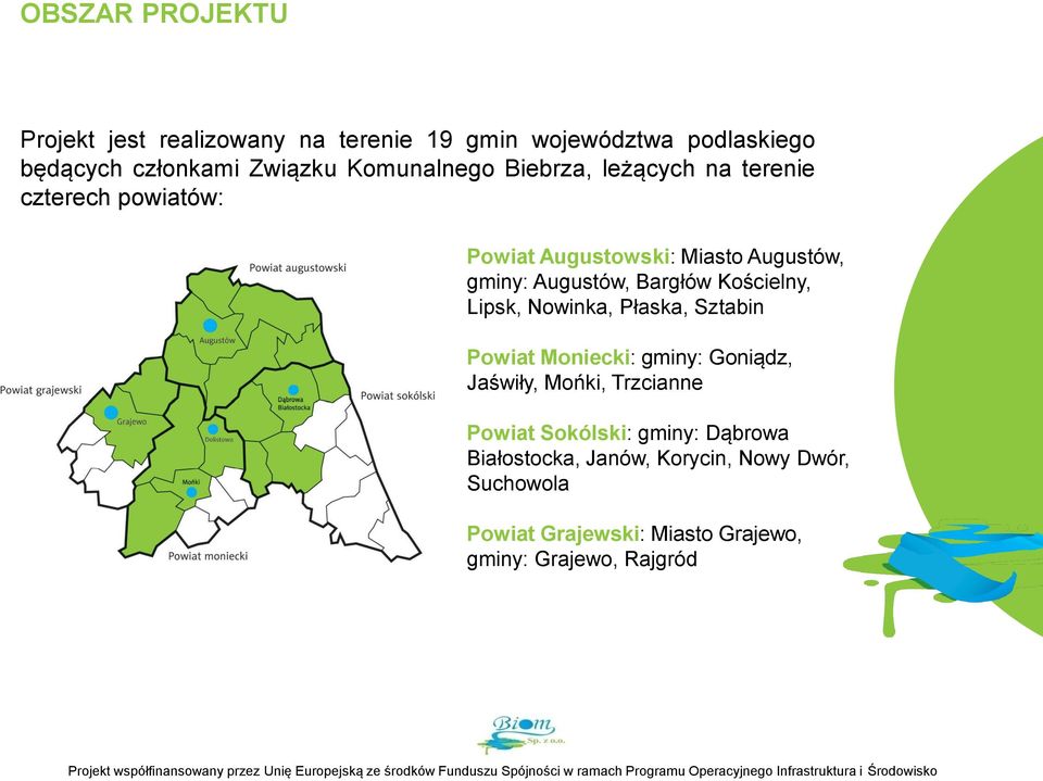 Bargłów Kościelny, Lipsk, Nowinka, Płaska, Sztabin Powiat Moniecki: gminy: Goniądz, Jaświły, Mońki, Trzcianne Powiat