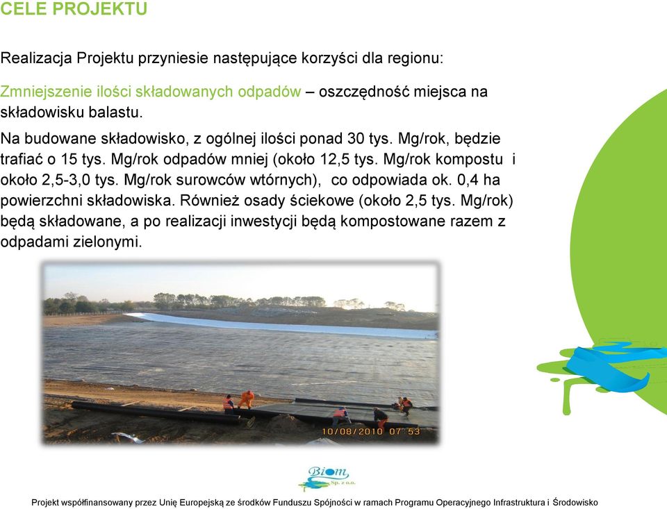 Mg/rok odpadów mniej (około 12,5 tys. Mg/rok kompostu i około 2,5-3,0 tys. Mg/rok surowców wtórnych), co odpowiada ok.