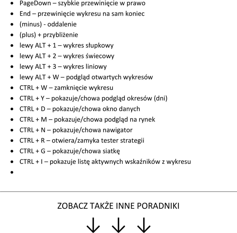 pokazuje/chowa podgląd okresów (dni) CTRL + D pokazuje/chowa okno danych CTRL + M pokazuje/chowa podgląd na rynek CTRL + N pokazuje/chowa