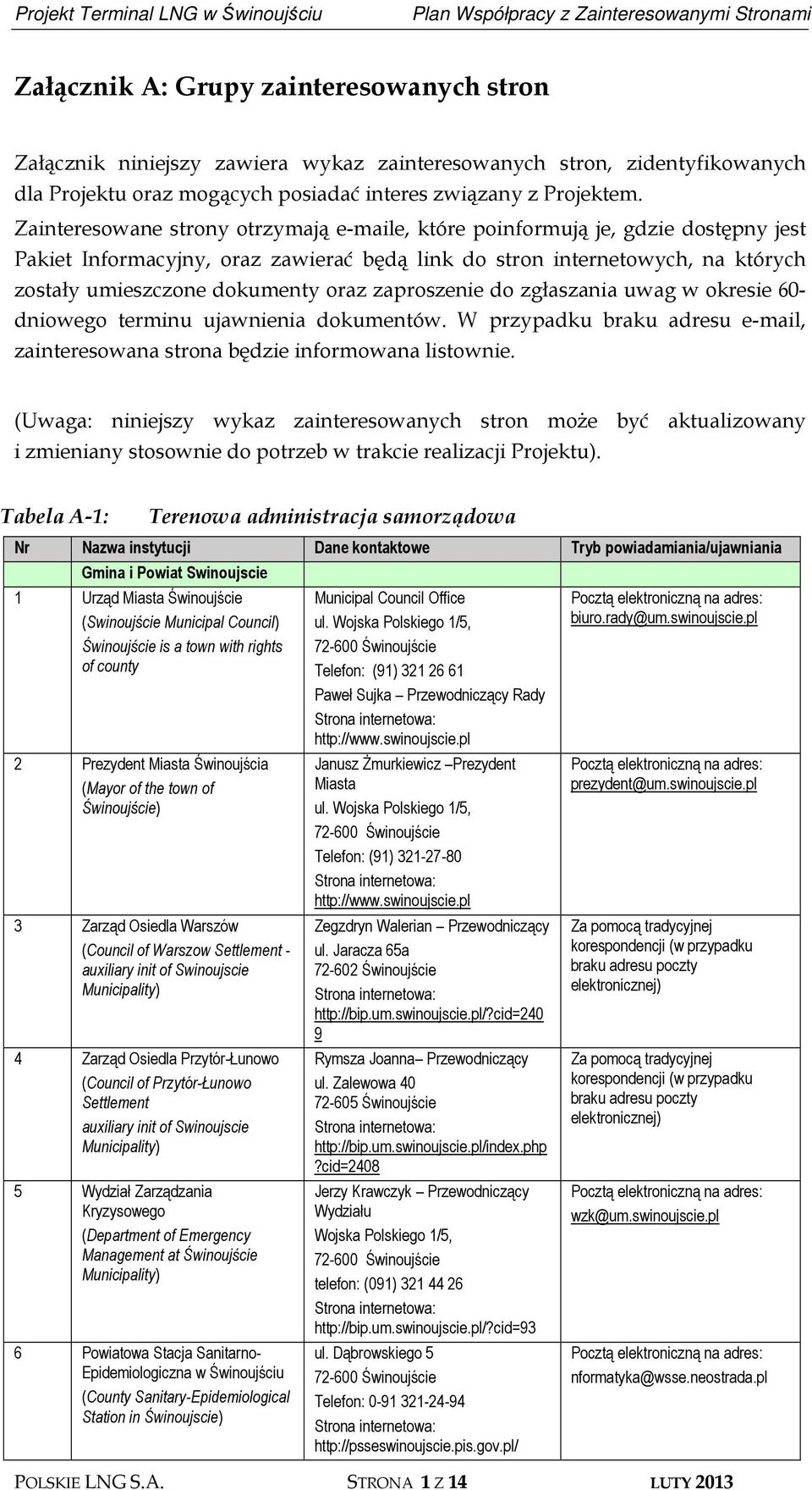 zaproszenie do zgłaszania uwag w okresie 60- dniowego terminu ujawnienia dokumentów. W przypadku braku adresu e-mail, zainteresowana strona będzie informowana listownie.