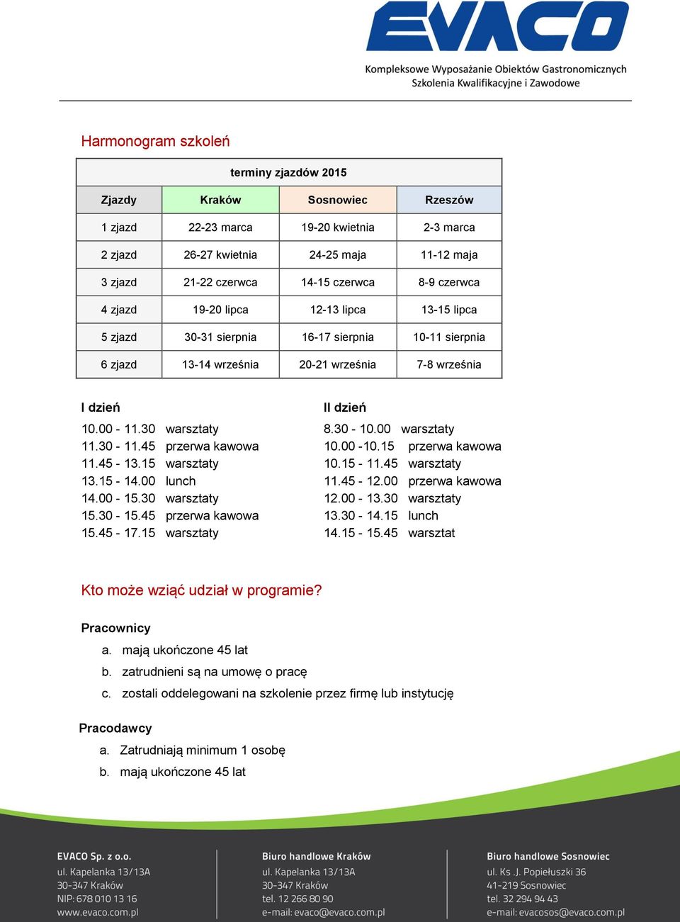 30 warsztaty 8.30-10.00 warsztaty 11.30-11.45 przerwa kawowa 10.00-10.15 przerwa kawowa 11.45-13.15 warsztaty 10.15-11.45 warsztaty 13.15-14.00 lunch 11.45-12.00 przerwa kawowa 14.00-15.