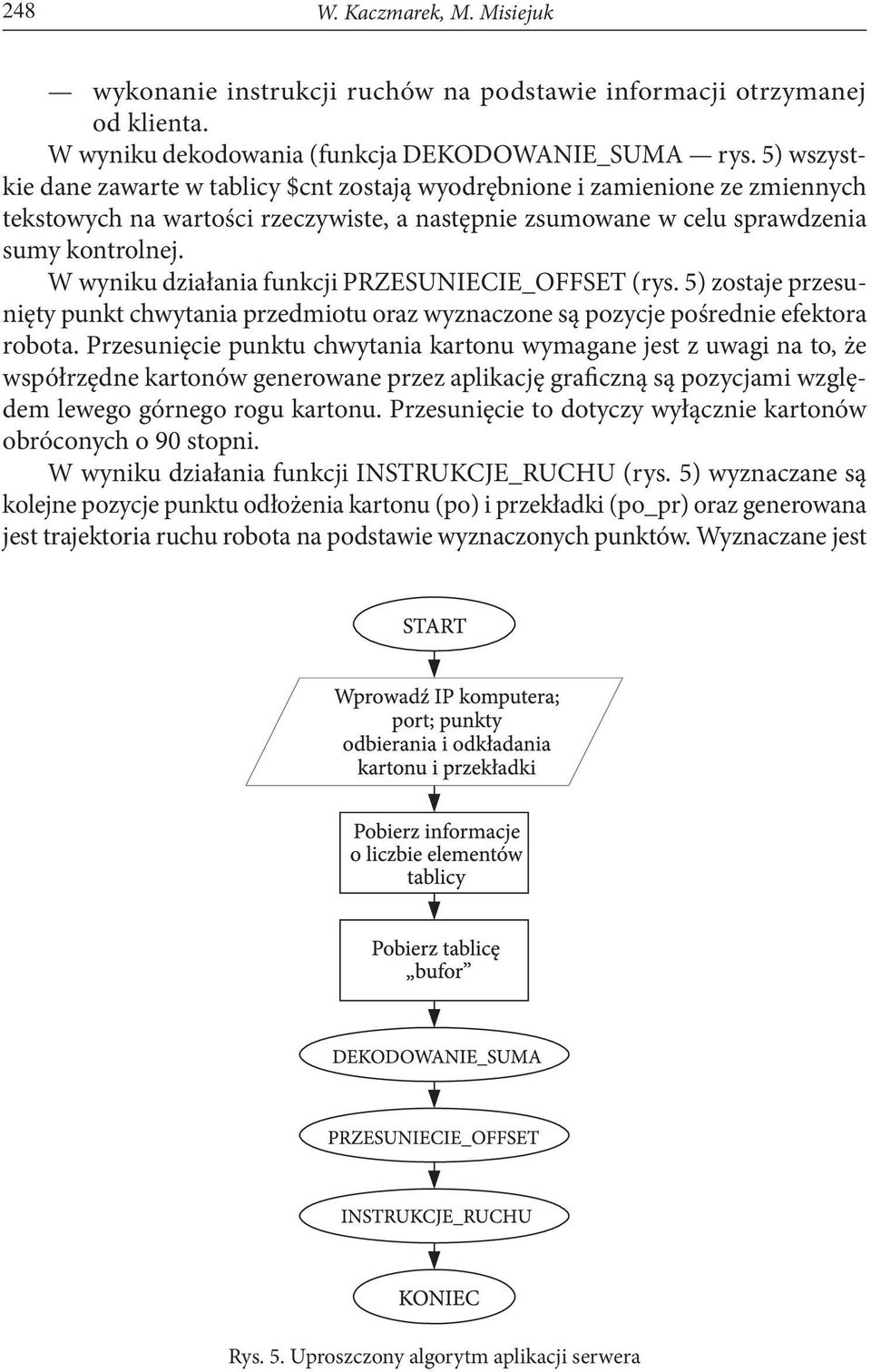 W wyniku działania funkcji PRZESUNIECIE_OFFSET (rys. 5) zostaje przesunięty punkt chwytania przedmiotu oraz wyznaczone są pozycje pośrednie efektora robota.