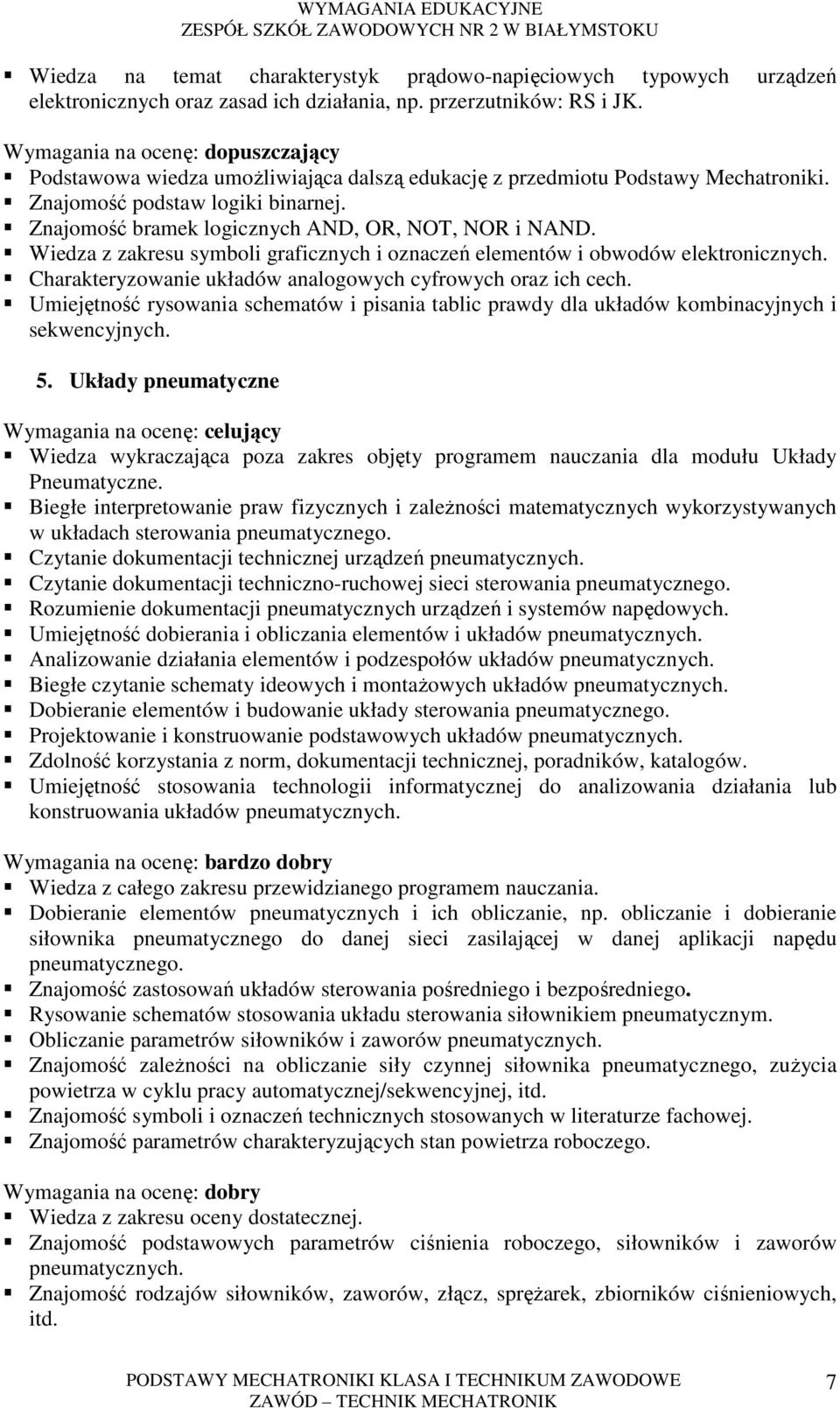 Wiedza z zakresu symboli graficznych i oznaczeń elementów i obwodów elektronicznych. Charakteryzowanie układów analogowych cyfrowych oraz ich cech.