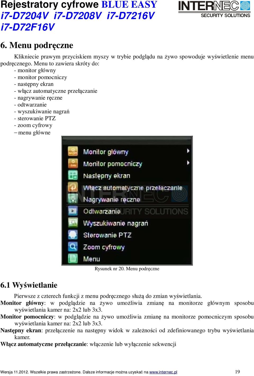 cyfrowy menu główne 6.1 Wyświetlanie Rysunek nr 20. Menu podręczne Pierwsze z czterech funkcji z menu podręcznego służą do zmian wyświetlania.