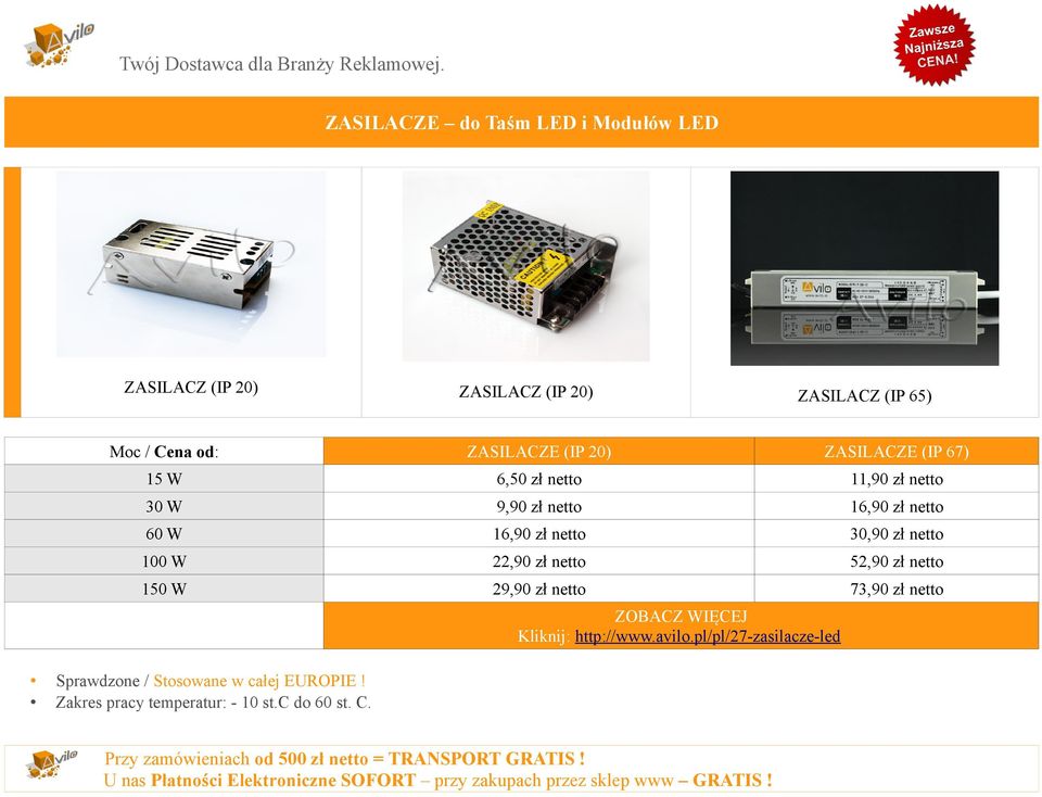 netto 30,90 zł netto 100 W 22,90 zł netto 52,90 zł netto 150 W 29,90 zł netto 73,90 zł netto Kliknij: http://www.