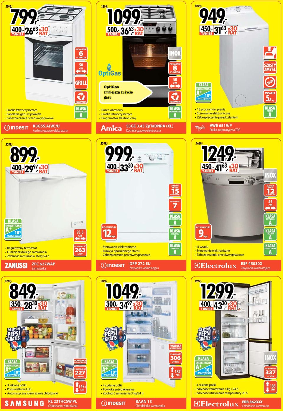 WSD 5,5 kg PRNI K3G5S.(W)/U Kuchnia gazowo-elektryczna 53GE 3.