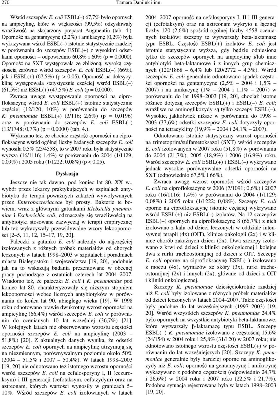 odzyskiwały wrażliwość na skojarzony preparat Augmentin (tab. 4.).