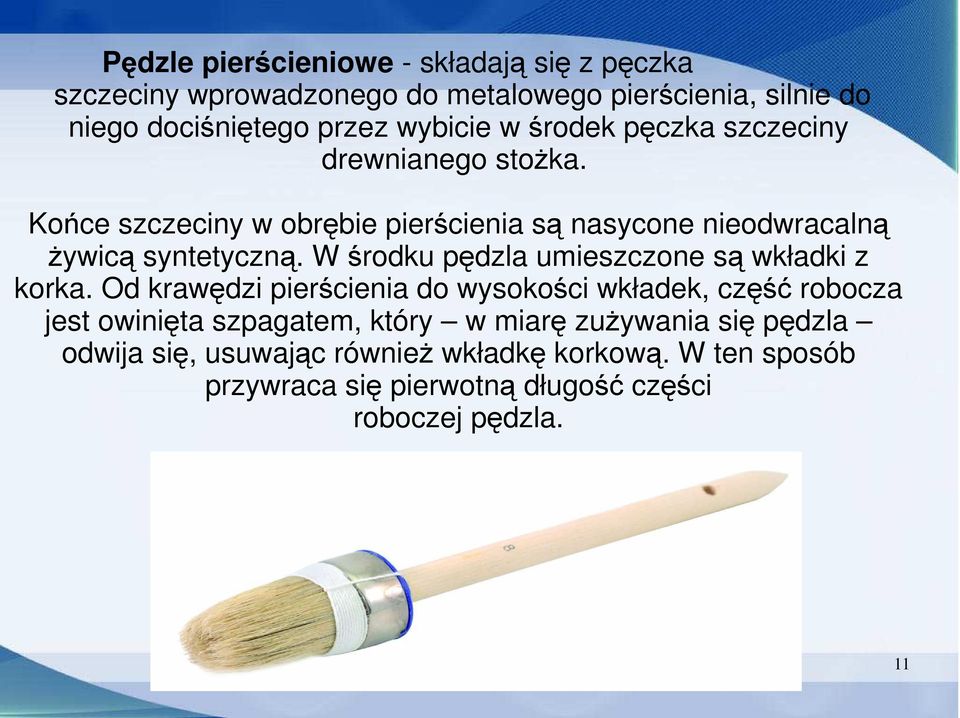 W środku pędzla umieszczone są wkładki z korka.