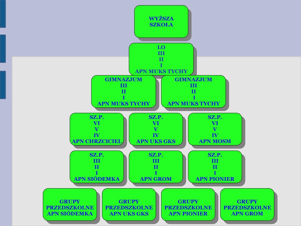 P. III II I APN GROM SZ.P. VI V IV APN MOSM SZ.P. III II I APN PIONIER GRUPY PRZEDSZKOLNE APN