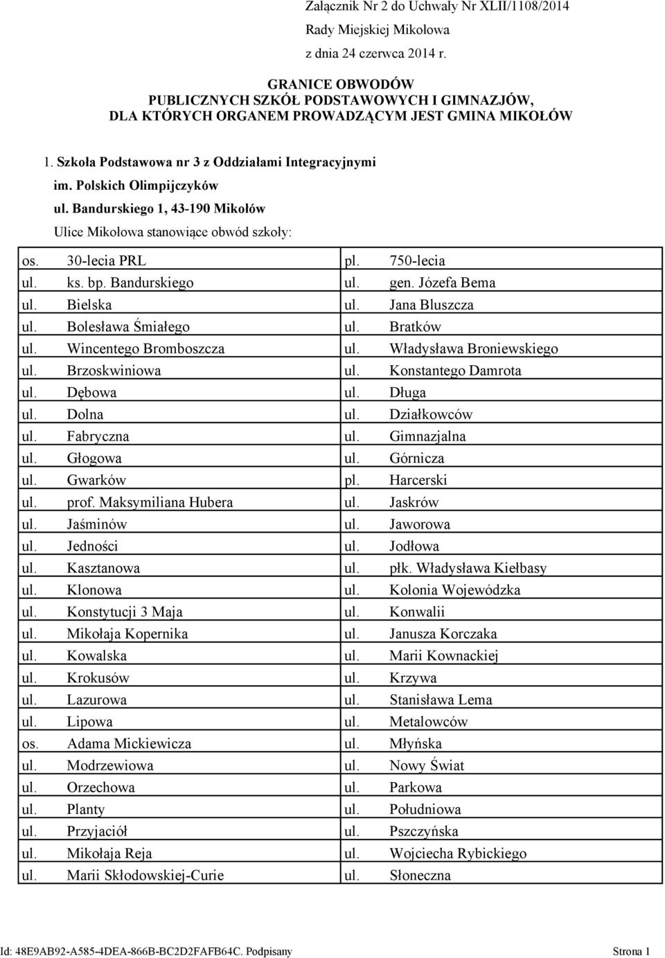 Bandurskiego 1, os. 30-lecia PRL pl. 750-lecia ul. ks. bp. Bandurskiego ul. gen. Józefa Bema ul. Bielska ul. Jana Bluszcza ul. Bolesława Śmiałego ul. Bratków ul. Wincentego Bromboszcza ul.