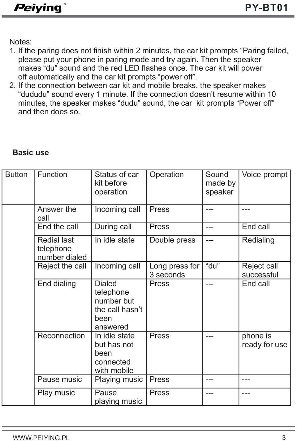 If the connection between car kit and mobile breaks, the speaker makes dududu sound every 1 minute.