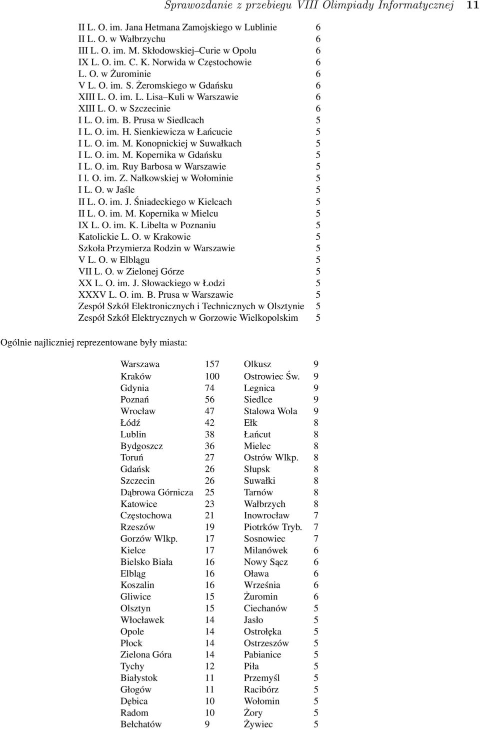 Sienkiewicza w Łańcucie 5 I L. O. im. M. Konopnickiej w Suwałkach 5 I L. O. im. M. Kopernika w Gdańsku 5 I L. O. im. Ruy Barbosa w Warszawie 5 I l. O. im. Z. Nałkowskiej w Wołominie 5 I L. O. w Jaśle 5 II L.