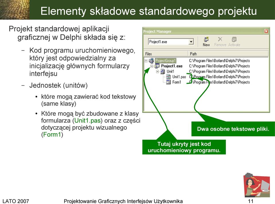 (unitów) które mogą zawierać kod tekstowy (same klasy) Które mogą być zbudowane z klasy formularza (Unit1.