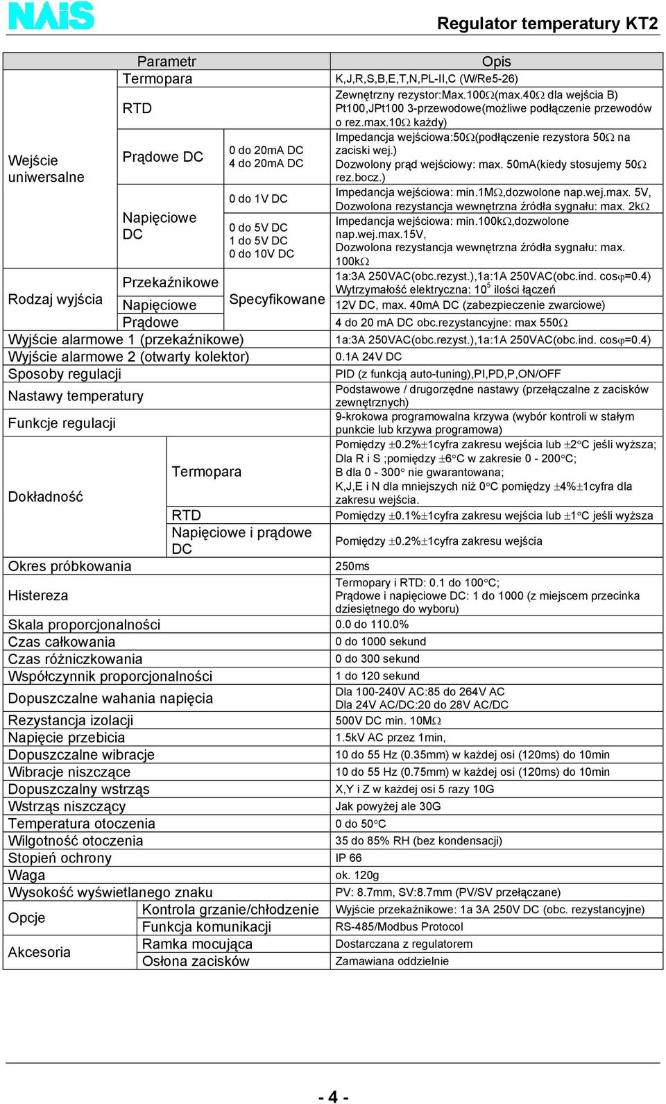 Napięciowe i prądowe DC Regulator temperatury KT2 Opis K,J,R,S,B,E,T,N,PL-II,C (W/Re5-26) Zewnętrzny rezystor:max.100ω(max.