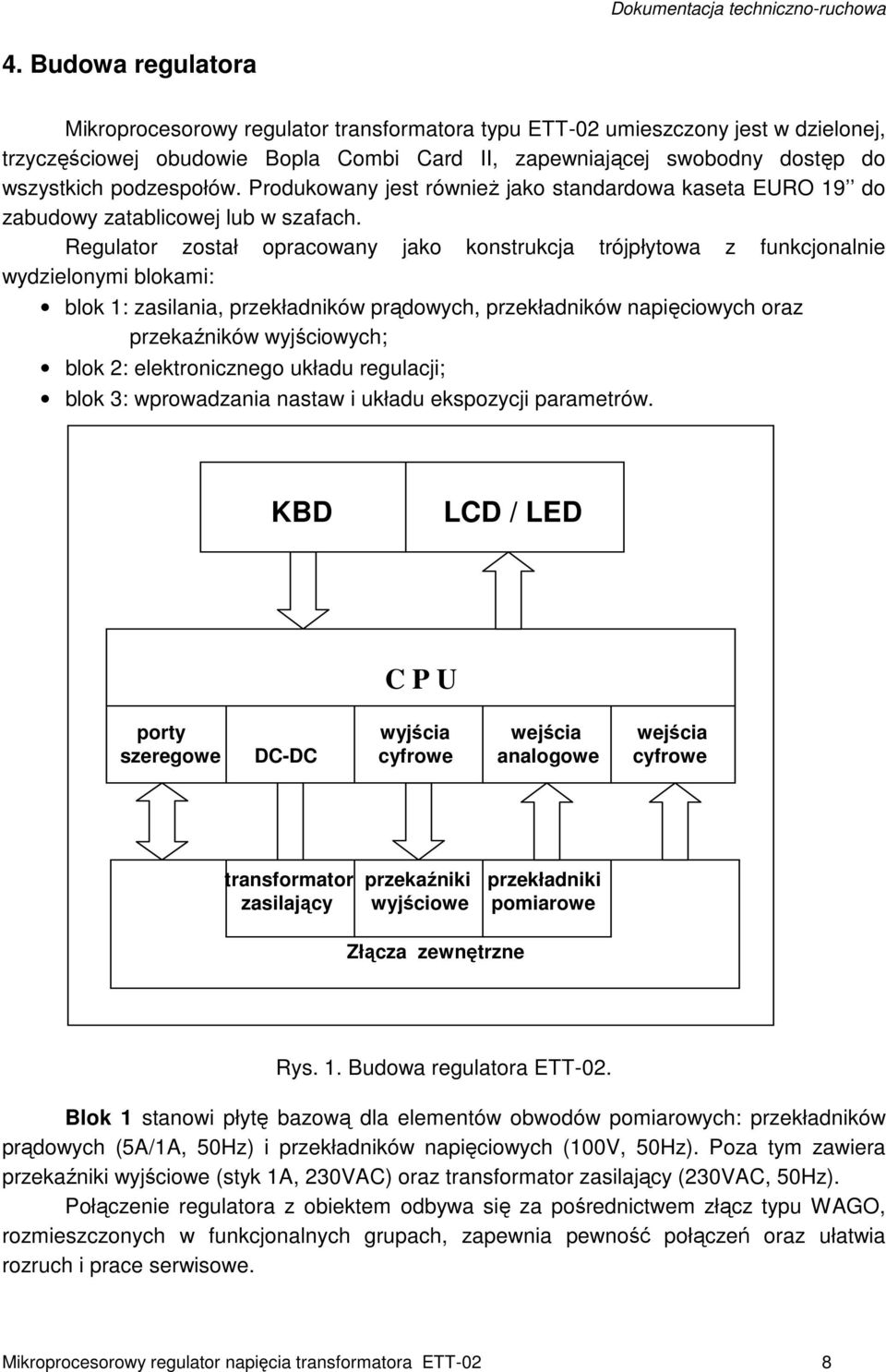 Regulator został opracowany jako konstrukcja trójpłytowa z funkcjonalnie wydzielonymi blokami: blok 1: zasilania, przekładników prądowych, przekładników napięciowych oraz przekaźników wyjściowych;