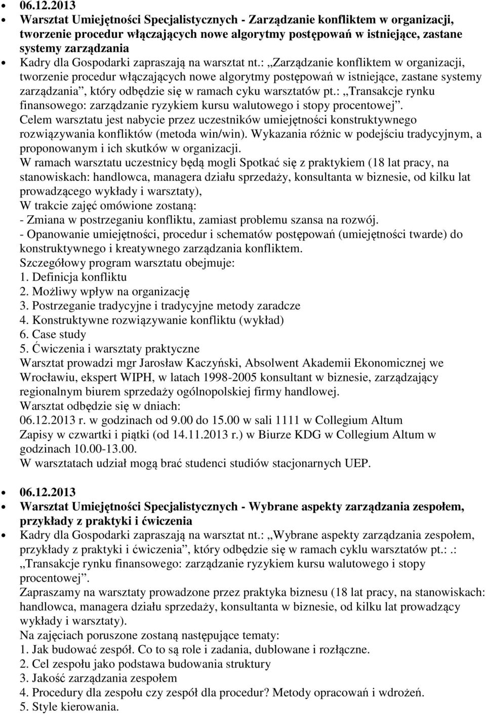 Gospodarki zapraszają na warsztat nt.