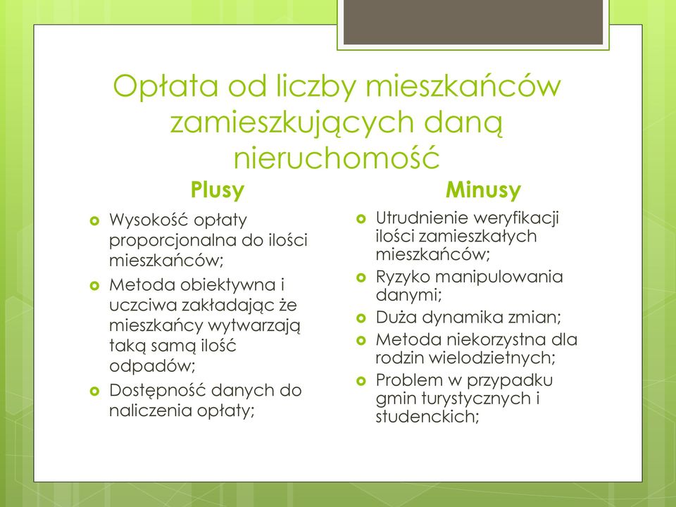 danych do naliczenia opłaty; Utrudnienie weryfikacji ilości zamieszkałych mieszkańców; Ryzyko manipulowania danymi;