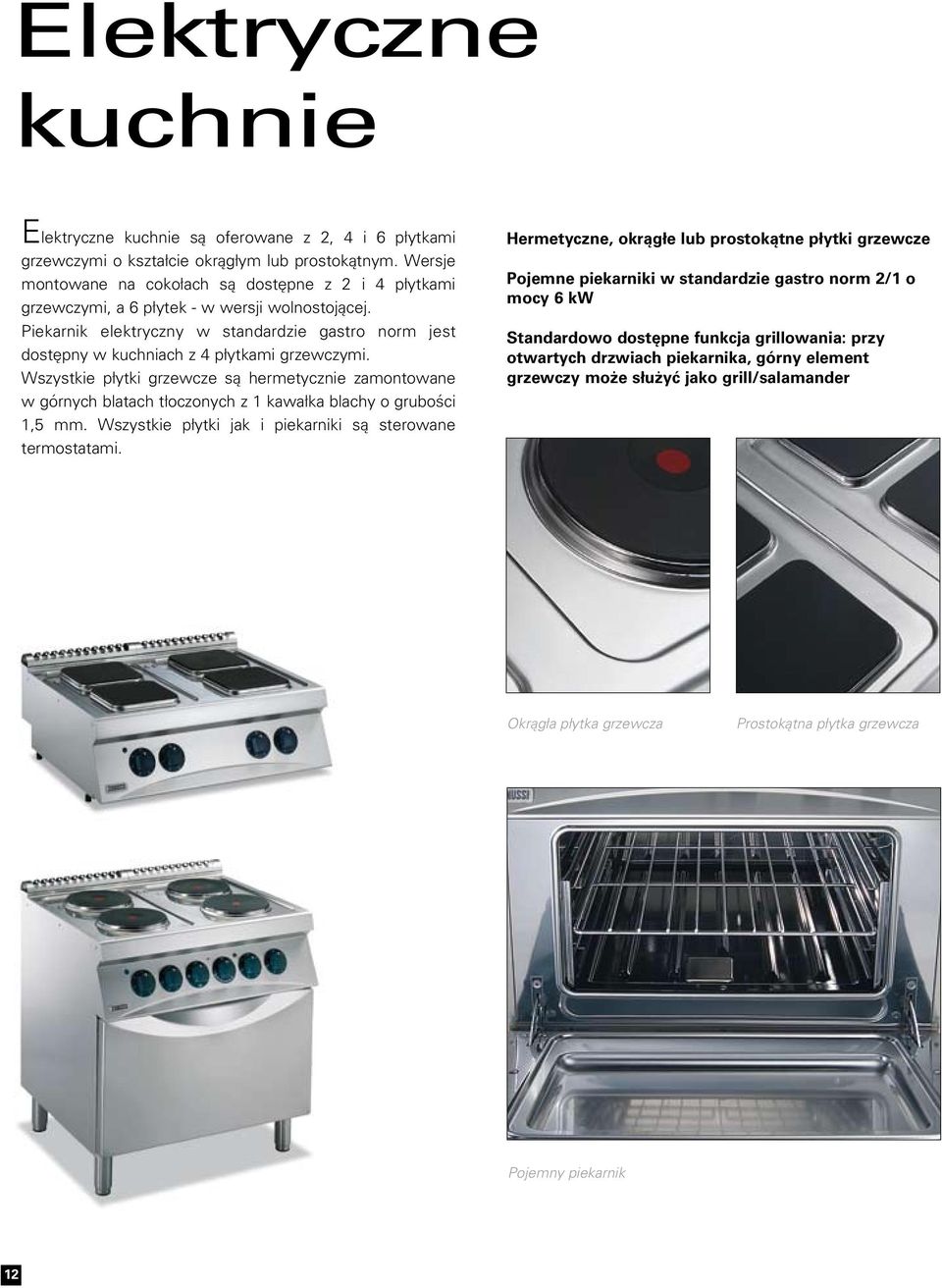 Piekarnik elektryczny w standardzie gastro norm jest dostępny w kuchniach z 4 płytkami grzewczymi.