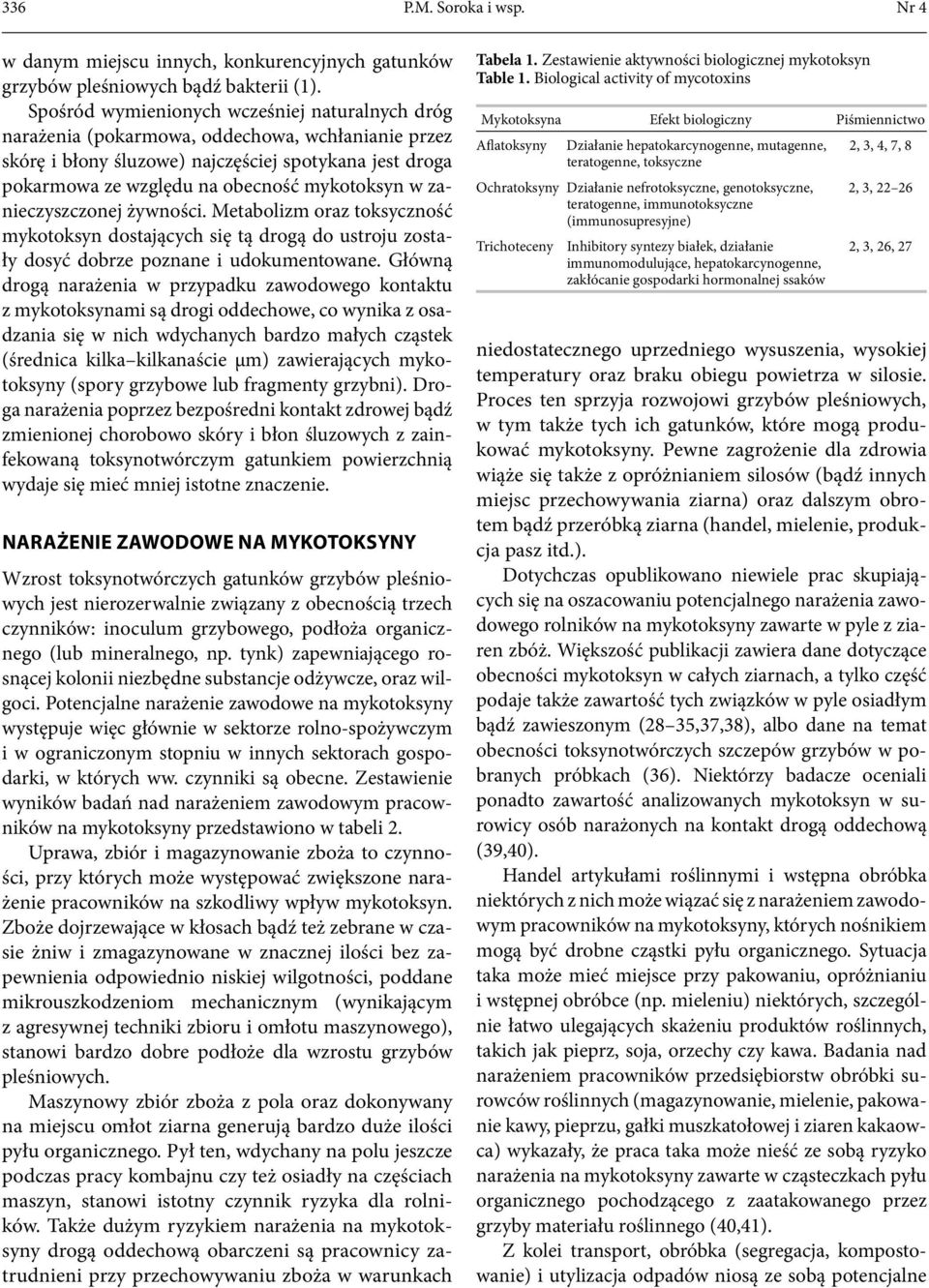 w zanieczyszczonej żywności. Metabolizm oraz toksyczność mykotoksyn dostających się tą drogą do ustroju zostały dosyć dobrze poznane i udokumentowane.