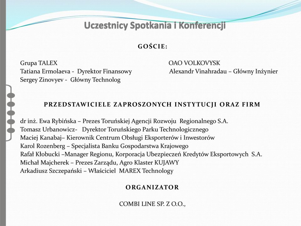 Technologicznego Maciej Kanabaj Kierownik Centrum Obsługi Eksporterów i Inwestorów Karol Rozenberg Specjalista Banku Gospodarstwa Krajowego Rafał Kłobucki Manager