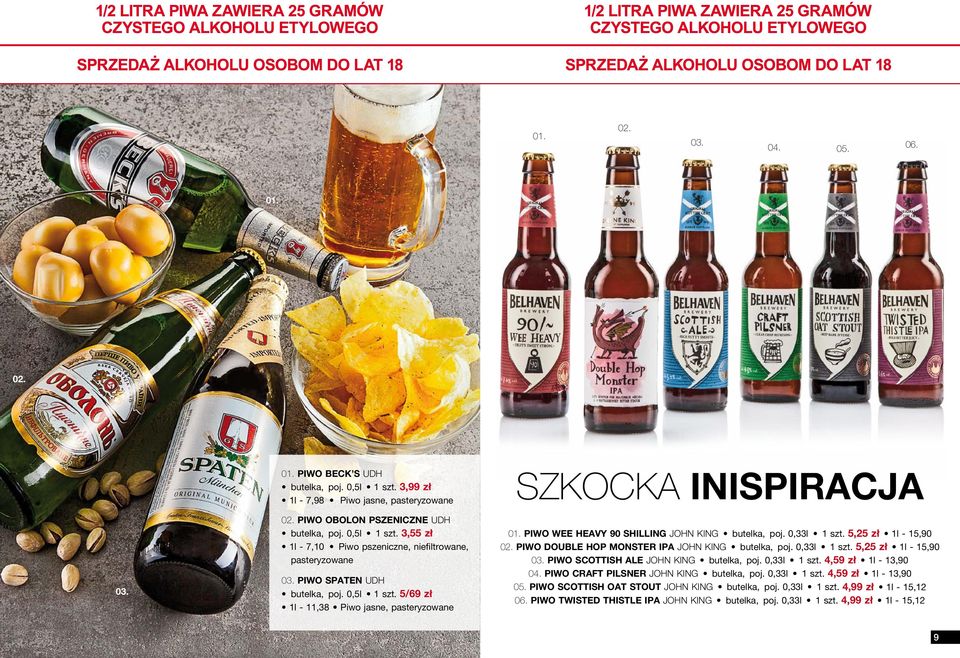 5,25 zł 1l - 15,90 PIWO Double Hop Monster IPA John King butelka, poj. 0,33l 1 szt. 5,25 zł 1l - 15,90 PIWO Scottish Ale John King butelka, poj. 0,33l 1 szt. 4,59 zł 1l - 13,90 04.