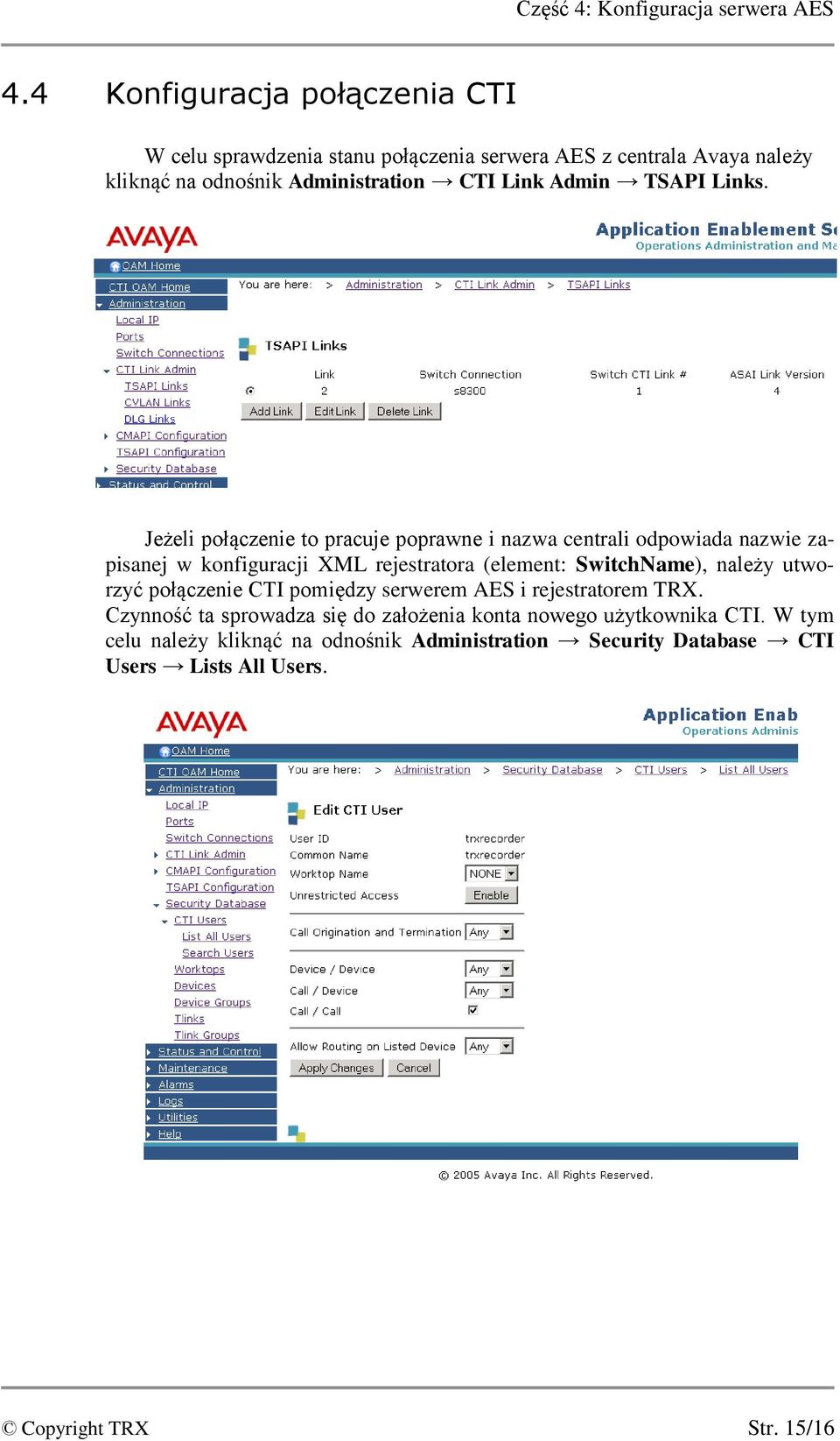 Admin TSAPI Links.