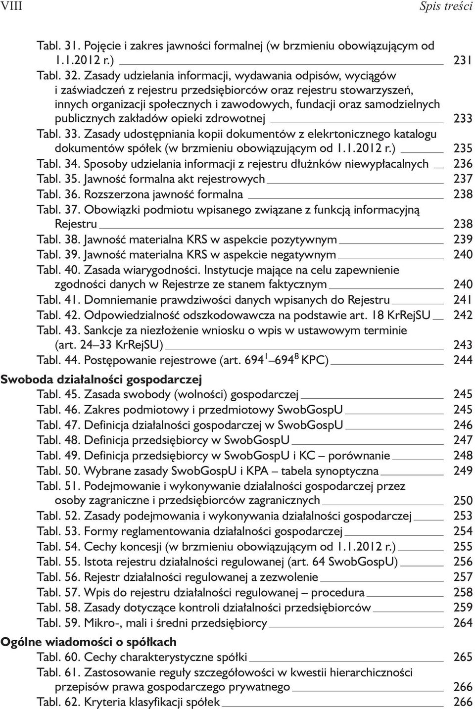 publicznych zak³adów opieki zdrowotnej 233 Tabl. 33. Zasady udostêpniania kopii dokumentów z elekrtonicznego katalogu dokumentów spó³ek (w brzmieniu obowi¹zuj¹cym od 1.1.2012 r.) 235 Tabl. 34.