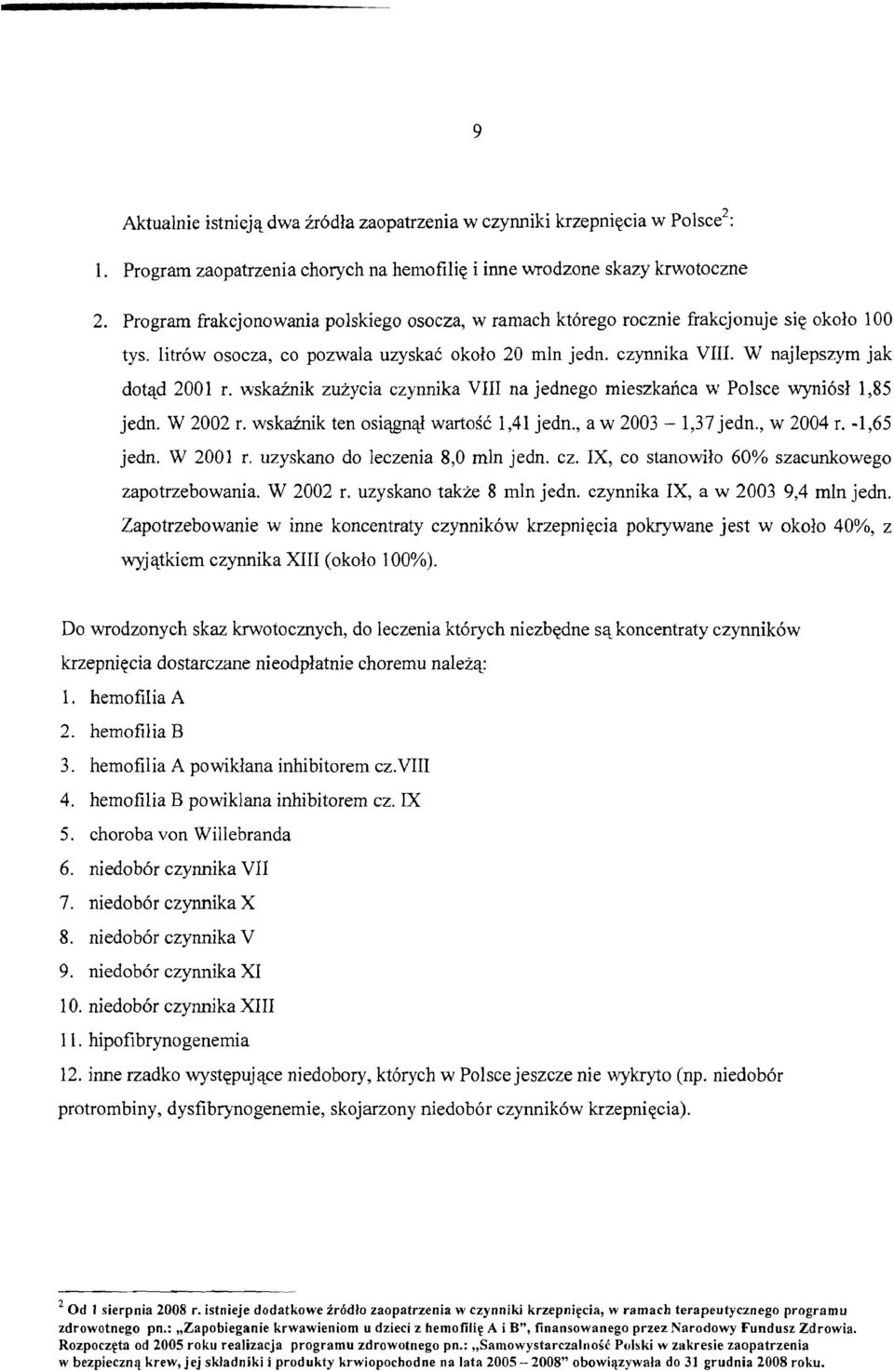 wskainik zuzycia czynnika VIII na jednego mieszkarica w Polsce wynidsl 1,85 jedn. W 2002 r. wskainik ten osiqgnql wart066 1,41 jedn., a w 2003-1,37 jedn., w 2004 r. -1,65 jedn.