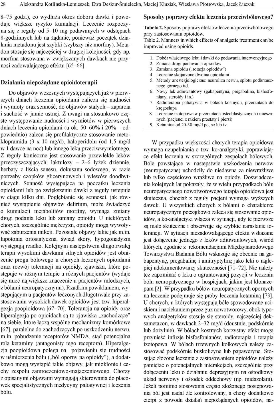 Metadon stosuje się najczęściej w drugiej kolejności, gdy np. morfina stosowana w zwiększanych dawkach nie przynosi zadowalającego efektu [65 66].