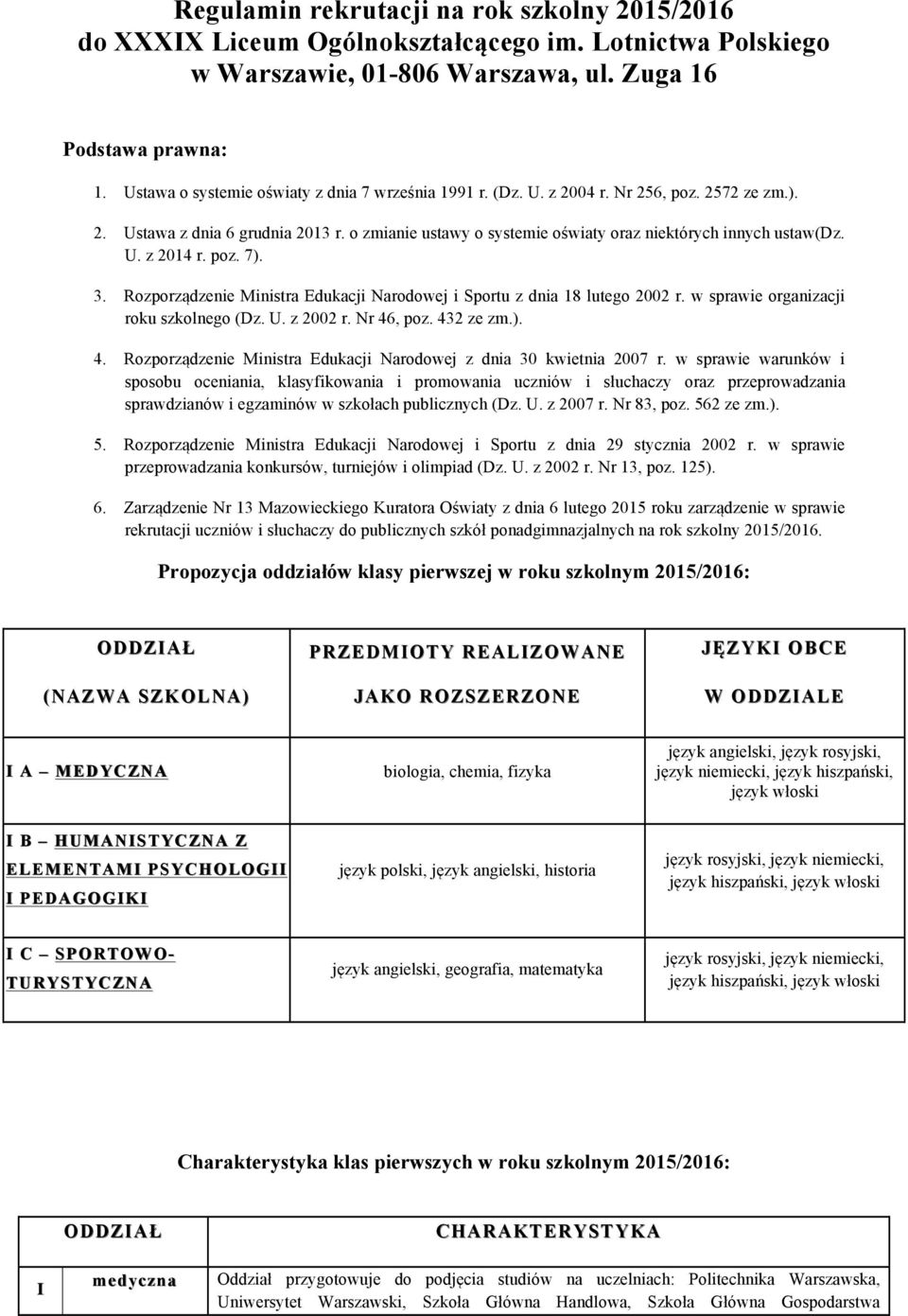 U. z 2014 r. poz. 7). 3. Rozporządzenie Ministra Edukacji Narodowej i Sportu z dnia 18 lutego 2002 r. w sprawie organizacji roku szkolnego (Dz. U. z 2002 r. Nr 46