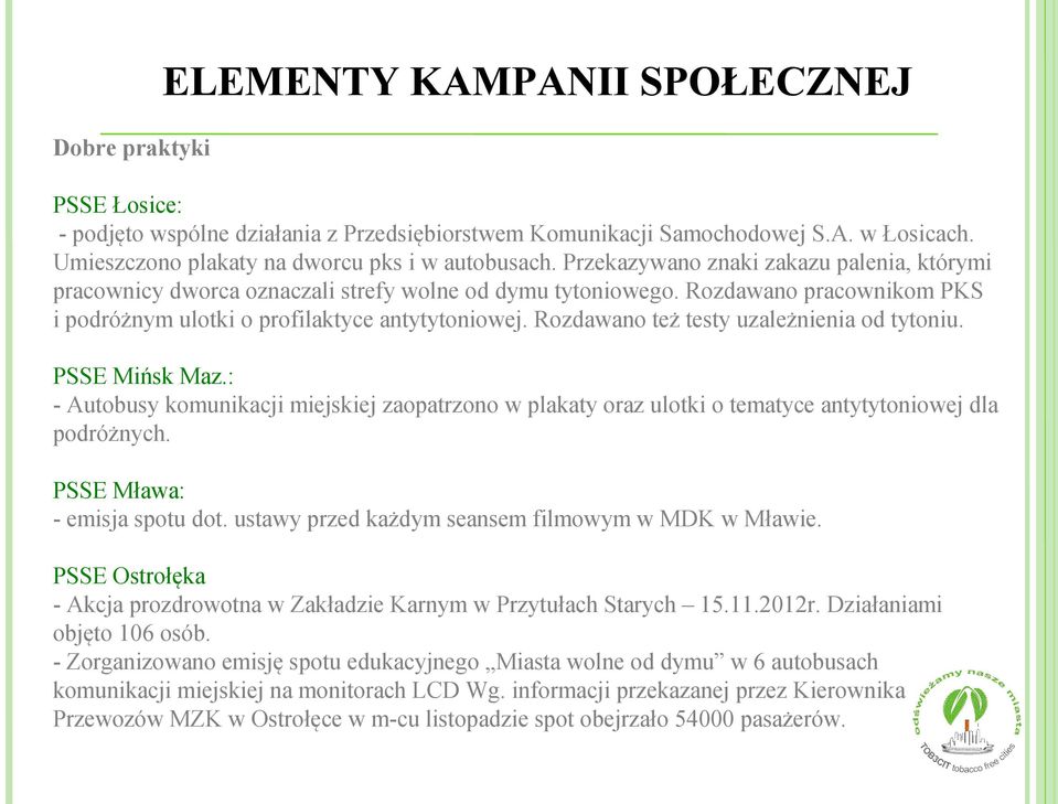 Rozdawano też testy uzależnienia od tytoniu. PSSE Mińsk Maz.: - Autobusy komunikacji miejskiej zaopatrzono w plakaty oraz ulotki o tematyce antytytoniowej dla podróżnych.