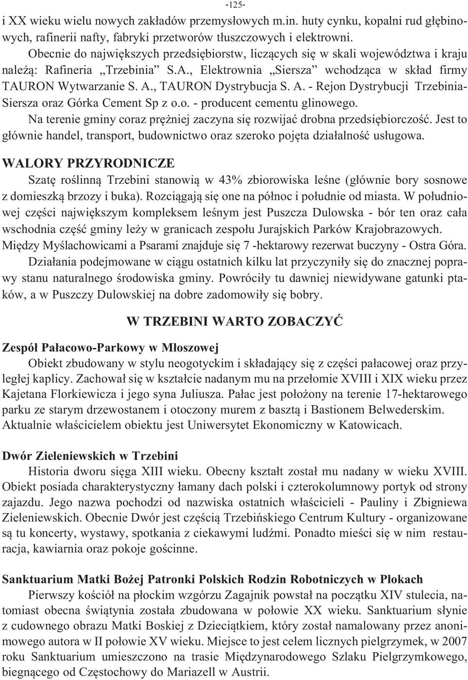 , TAURON Dystrybucja S. A. - Rejon Dystrybucji Trzebinia- Siersza oraz Górka Cement Sp z o.o. - producent cementu glinowego.