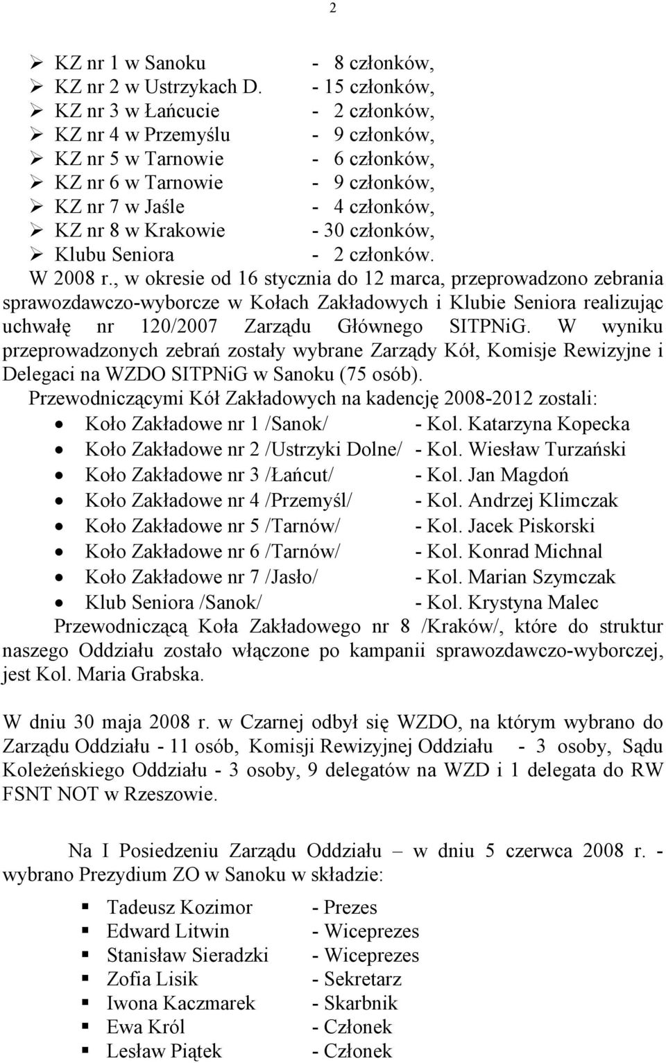 30 członków, Klubu Seniora - 2 członków. W 2008 r.