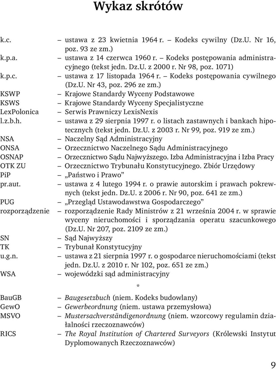 ) KSWP Krajowe Standardy Wyceny Podstawowe KSWS Krajowe Standardy Wyceny Specjalistyczne LexPolonica Serwis Prawniczy LexisNexis l.z.b.h. ustawa z 29 sierpnia 1997 r.