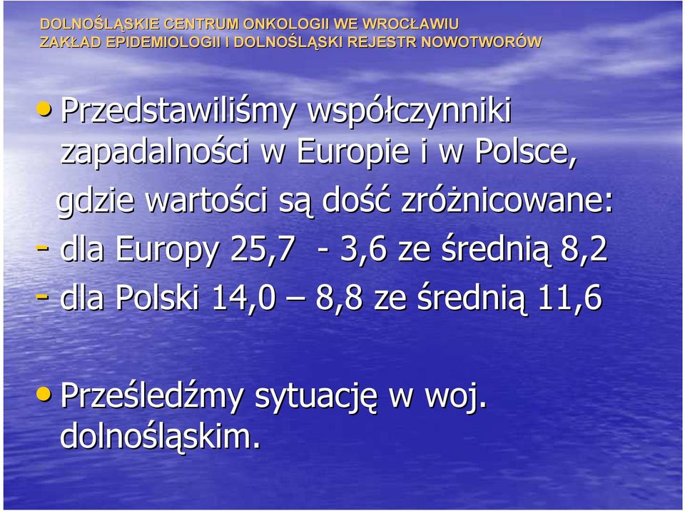 Europy 25,7-3,6 ze średnią 8,2 - dla Polski 14,0 8,8 ze