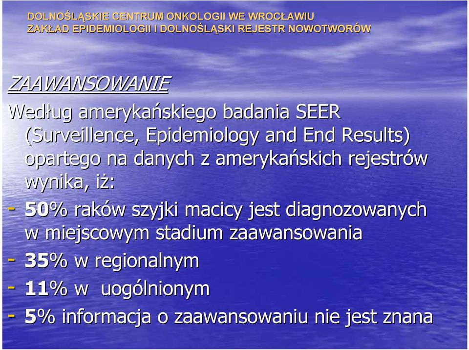 raków w szyjki macicy jest diagnozowanych w miejscowym stadium zaawansowania - 35%