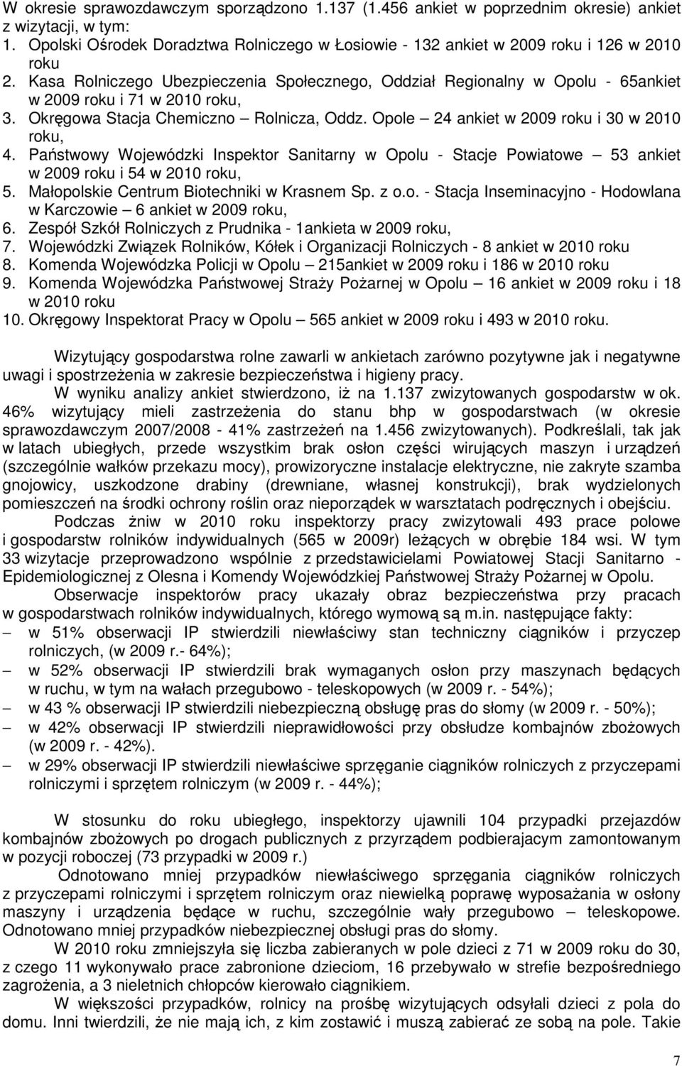 Kasa Rolniczego Ubezpieczenia Społecznego, Oddział Regionalny w Opolu - 65ankiet w 2009 roku i 71 w 2010 roku, 3. Okręgowa Stacja Chemiczno Rolnicza, Oddz.