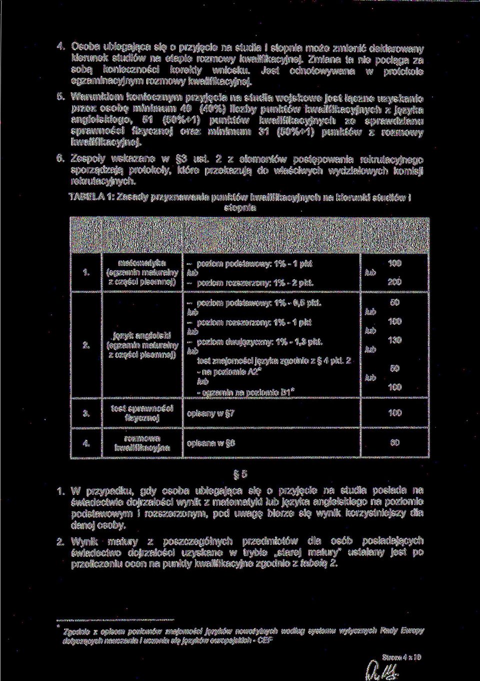 Warunkiem koniecznym przyjęcia na studia wojskowe jest łączne uzyskanie przez osobę minimum 40 (40%) liczby punktów kwalifikacyjnych z języka angielskiego, 51 (50%+1) punktów kwalifikacyjnych ze