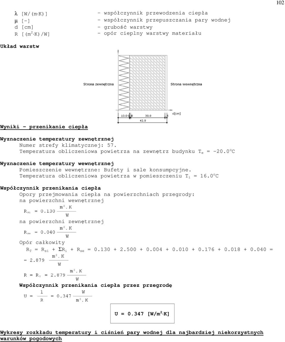 0 o C R T = R si + ΣR i + R se = 0.130 + 2.500 + 0.004 + 0.010 + 0.176 + 0.018 + 0.