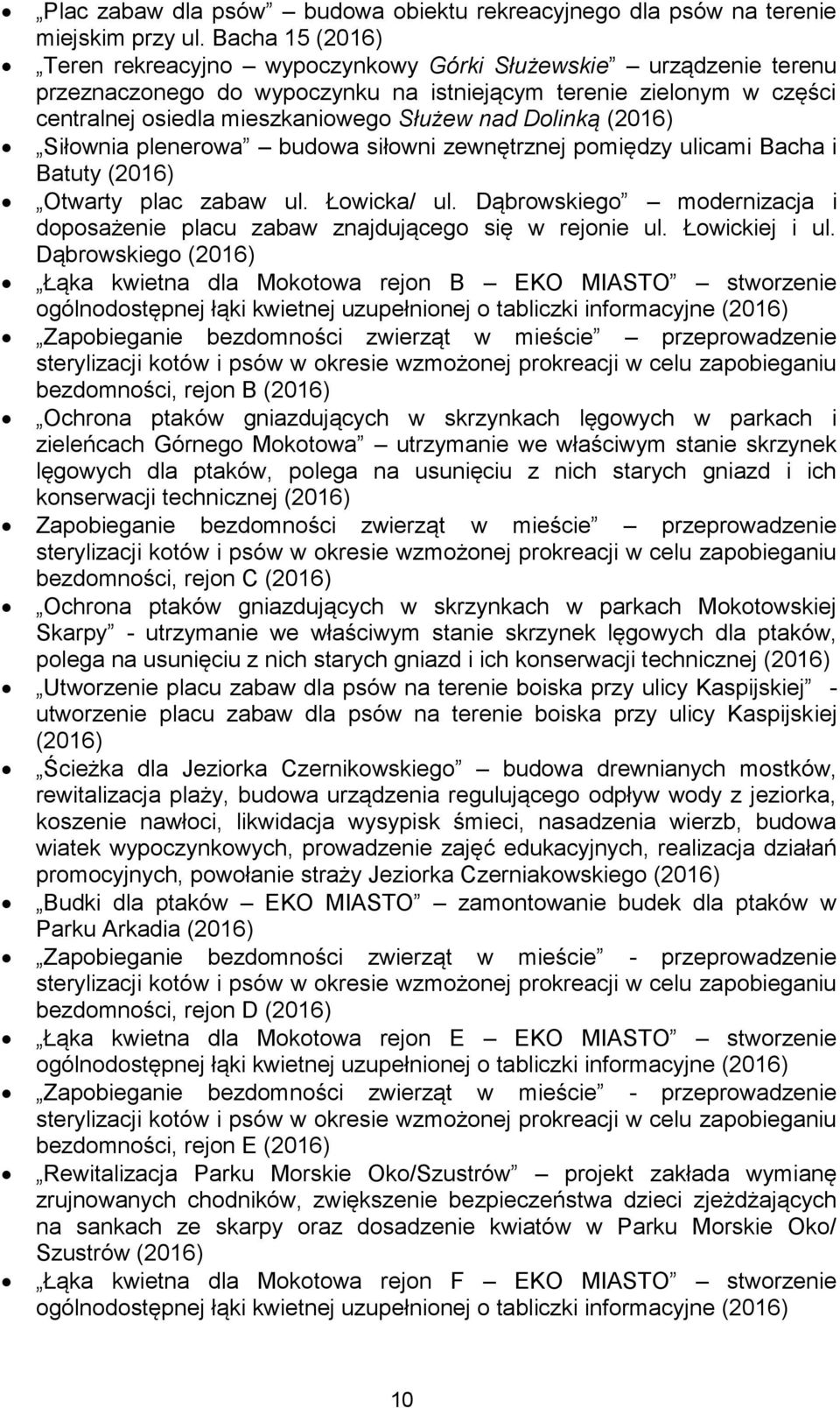 Dolinką (2016) Siłownia plenerowa budowa siłowni zewnętrznej pomiędzy ulicami Bacha i Batuty (2016) Otwarty plac zabaw ul. Łowicka/ ul.