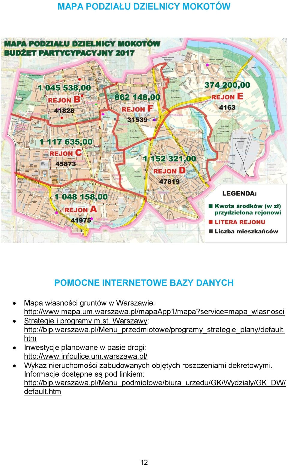 pl/menu_przedmiotowe/programy_strategie_plany/default. htm Inwestycje planowane w pasie drogi: http://www.infoulice.um.warszawa.