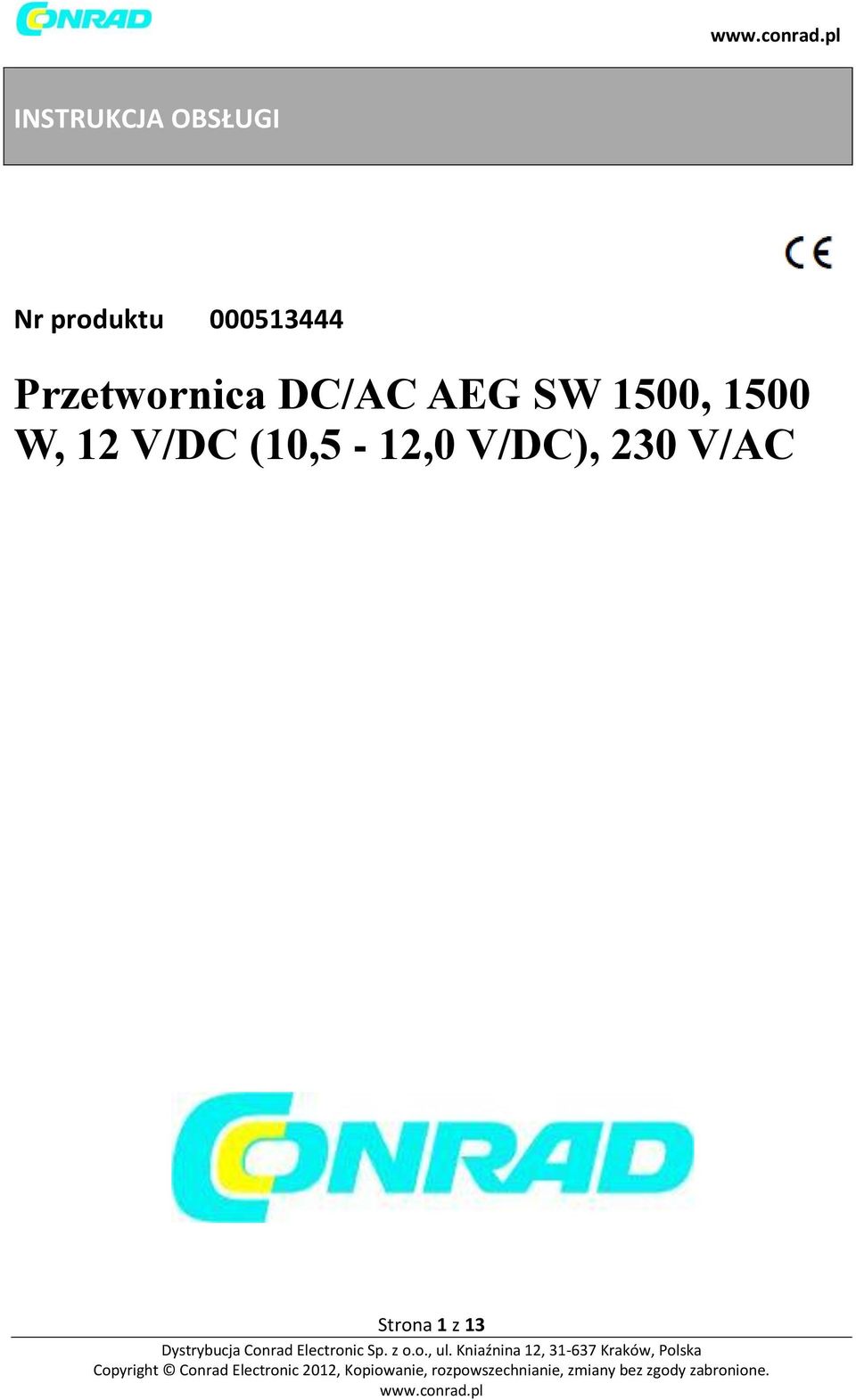 SW 1500, 1500 W, 12 V/DC