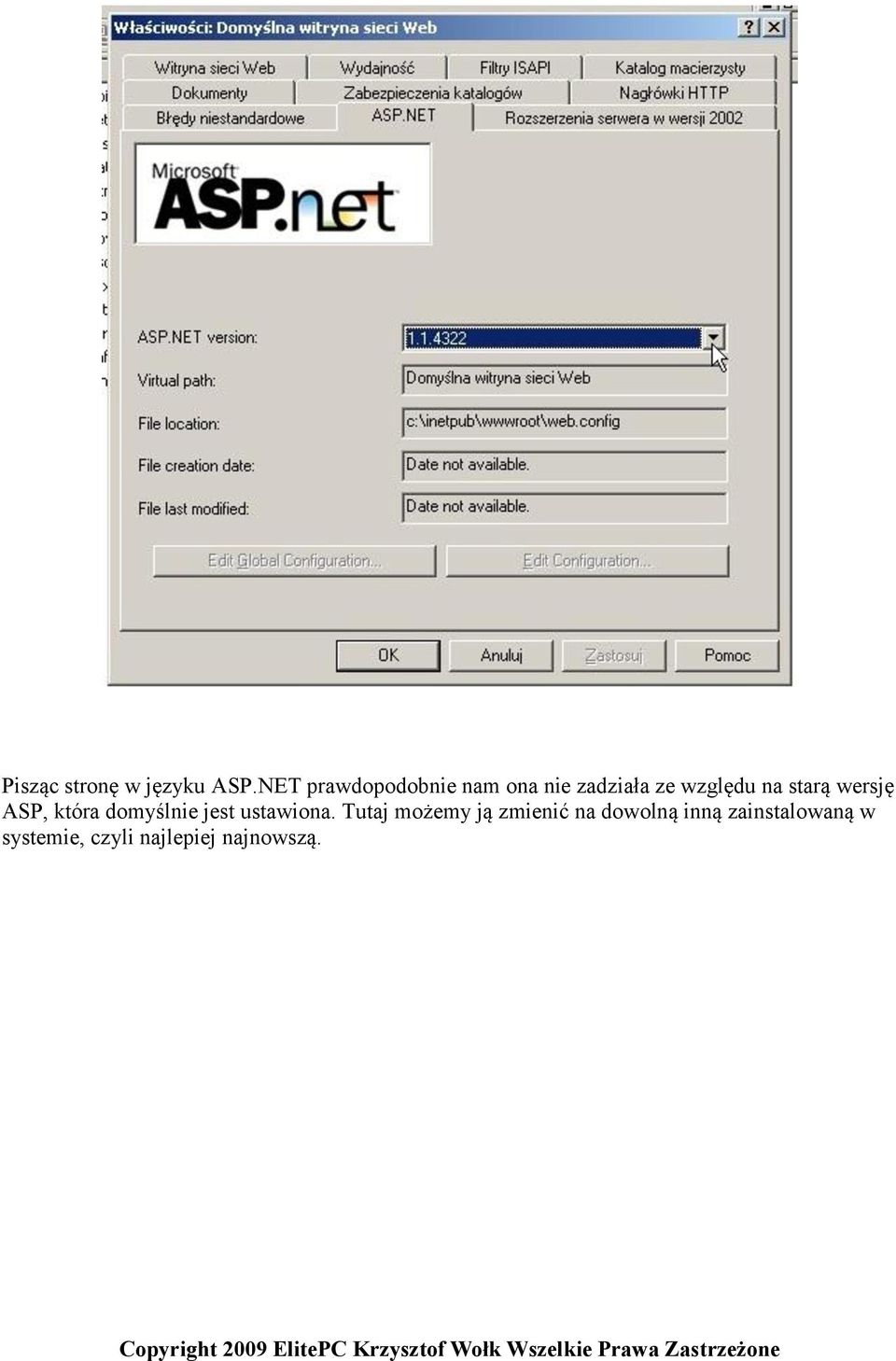 starą wersję ASP, która domyślnie jest ustawiona.