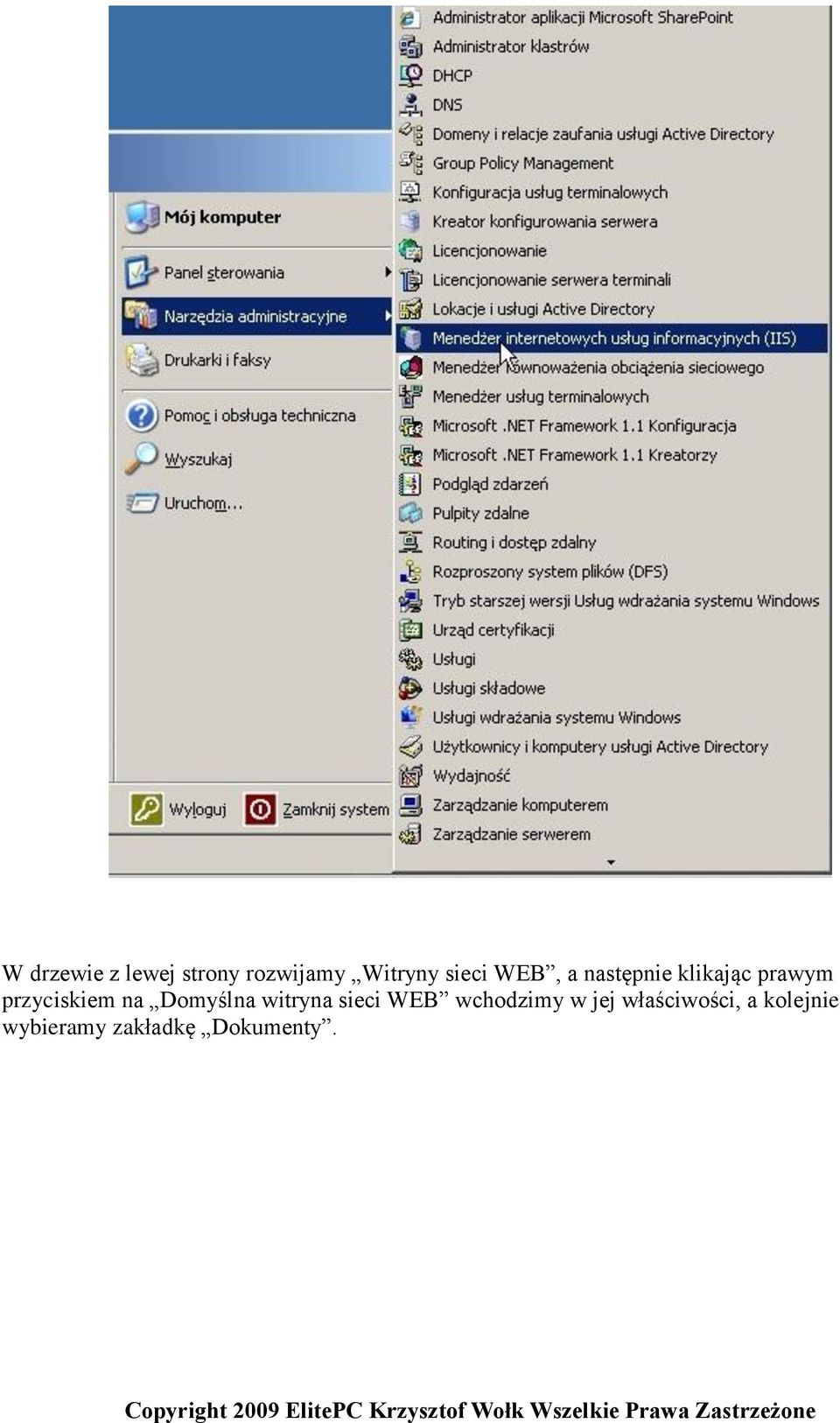 Domyślna witryna sieci WEB wchodzimy w jej