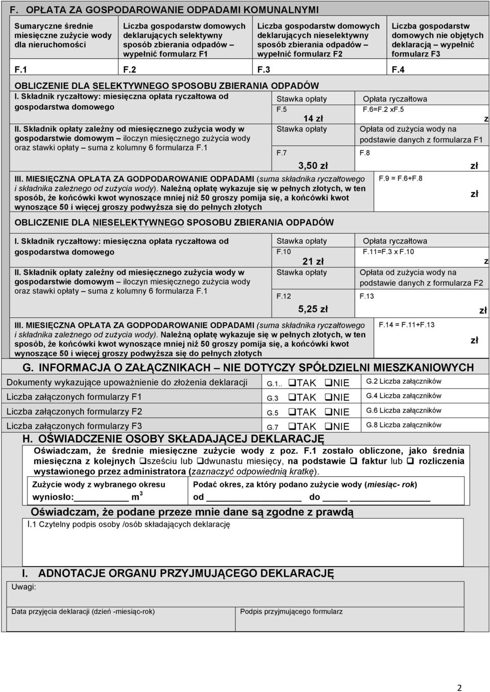 ryczałtowy: miesięczna opłata ryczałtowa od Stawka opłaty gospodarstwa domowego F.5 14 II.