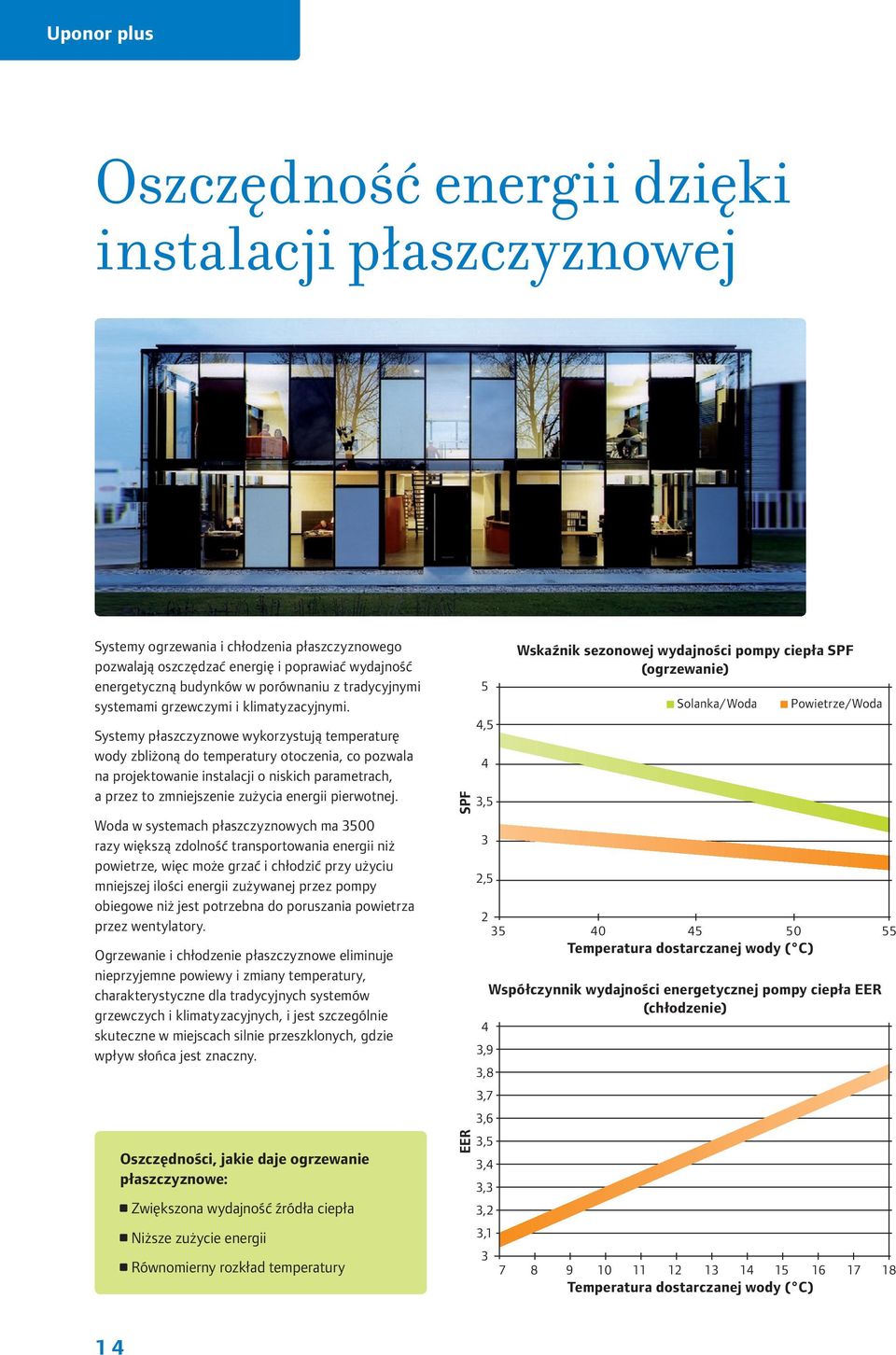 Systemy płaszczyznowe wykorzystują temperaturę wody zbliżoną do temperatury otoczenia, co pozwala na projektowanie instalacji o niskich parametrach, a przez to zmniejszenie zużycia energii pierwotnej.